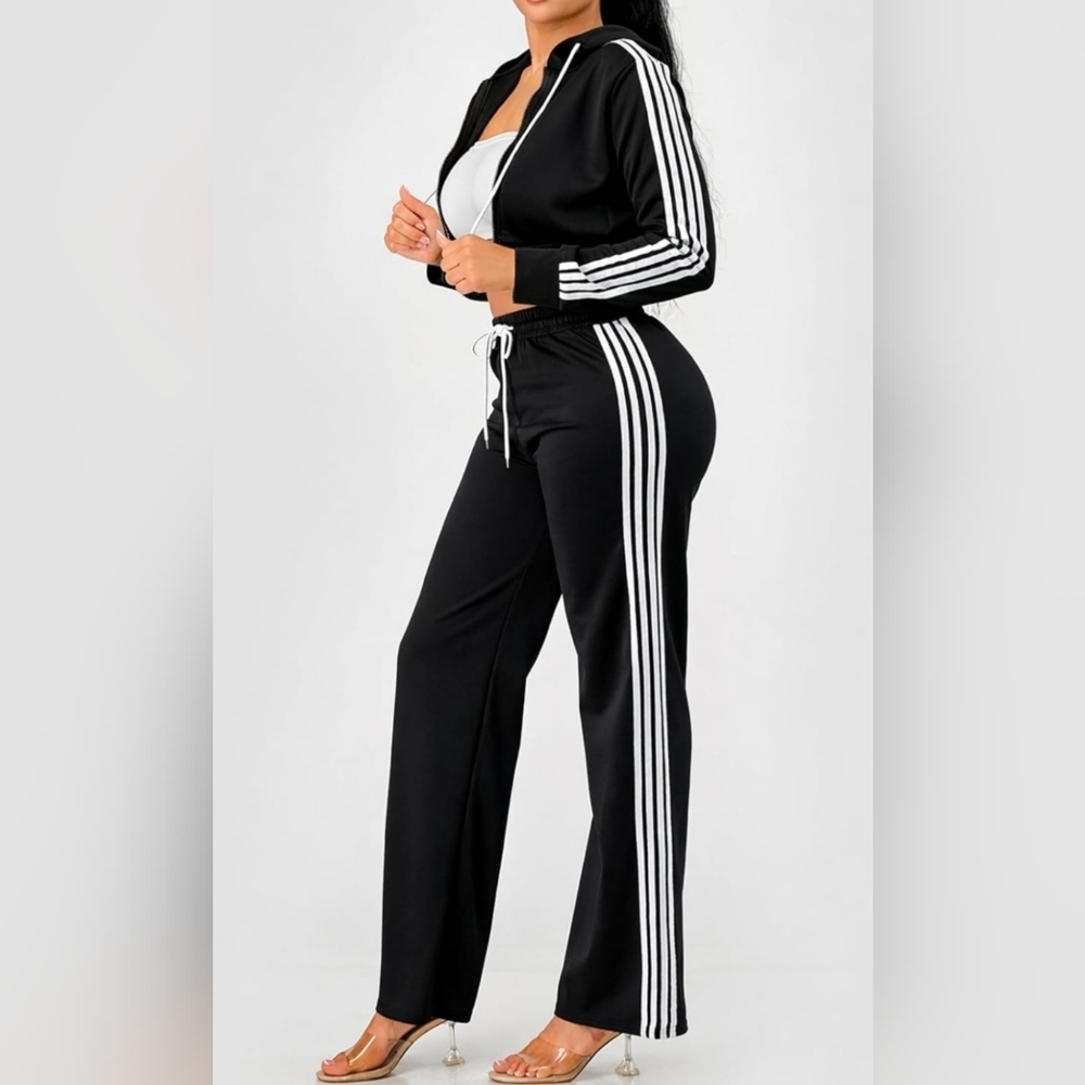 Black Stripe Tracksuit Set | Y2K Streetwear Athleisure | XL